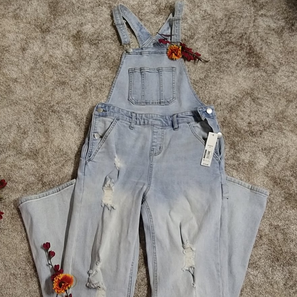 NWT distressed overalls